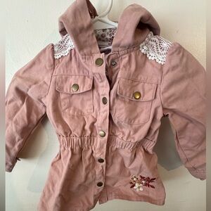 Pink Kids Jacket with Lace Detail